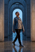 Gray Double-breasted Hip-length Short Coat with Classic Collar - Short coats - Photo 21