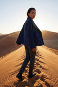 Navy Blue Double-breasted Hip-length Short Coat with Classic Collar - Short coats - Photo 6