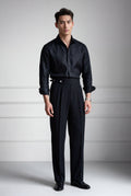 Black Double Pleat High-waisted Tailored Trousers with Side Adjusters - Pleated trousers - Photo 2