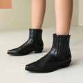 Black Embroidered Western Block Heel Ankle Boots - Photo 3
