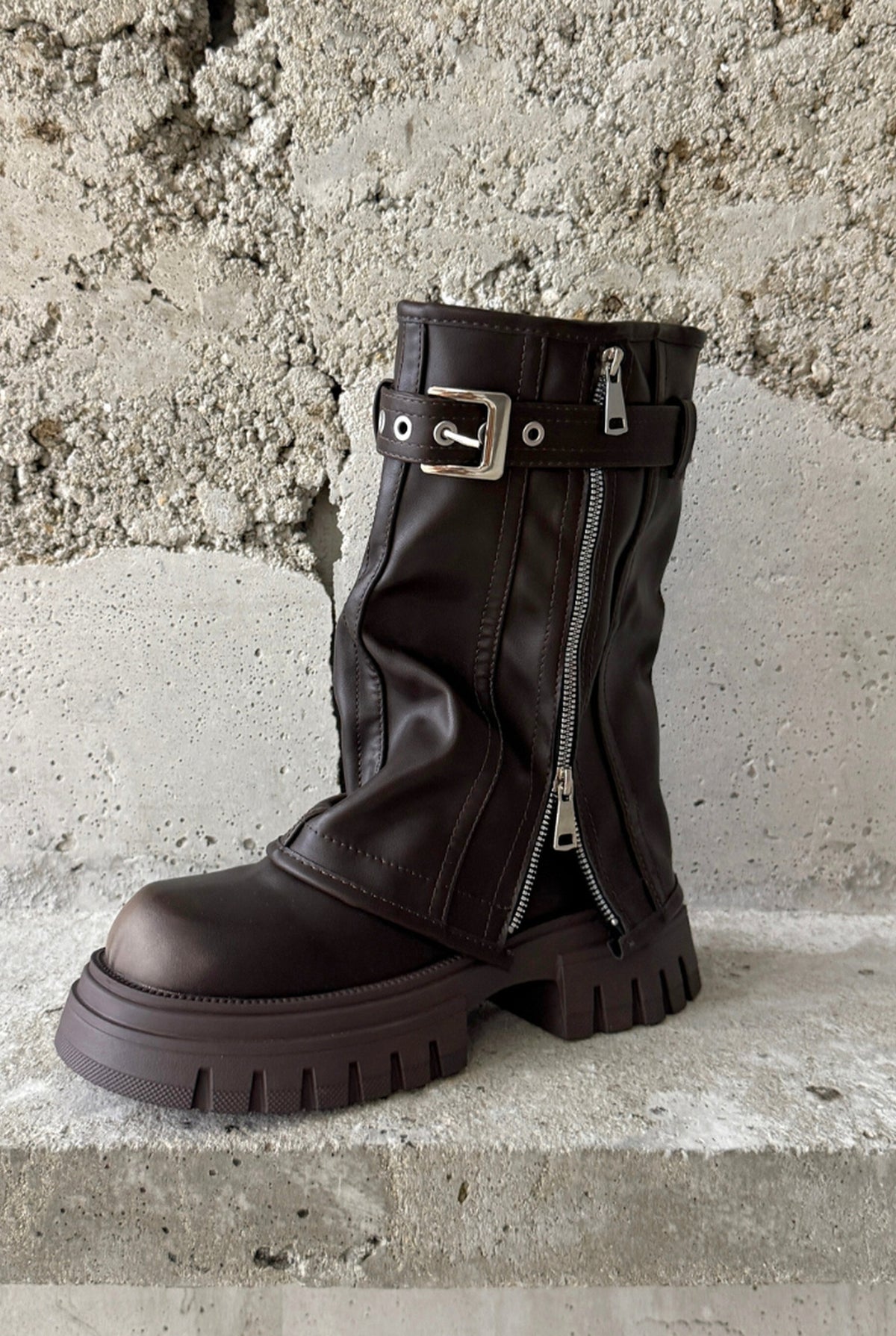 Faux Leather Platform Boots in Black — side