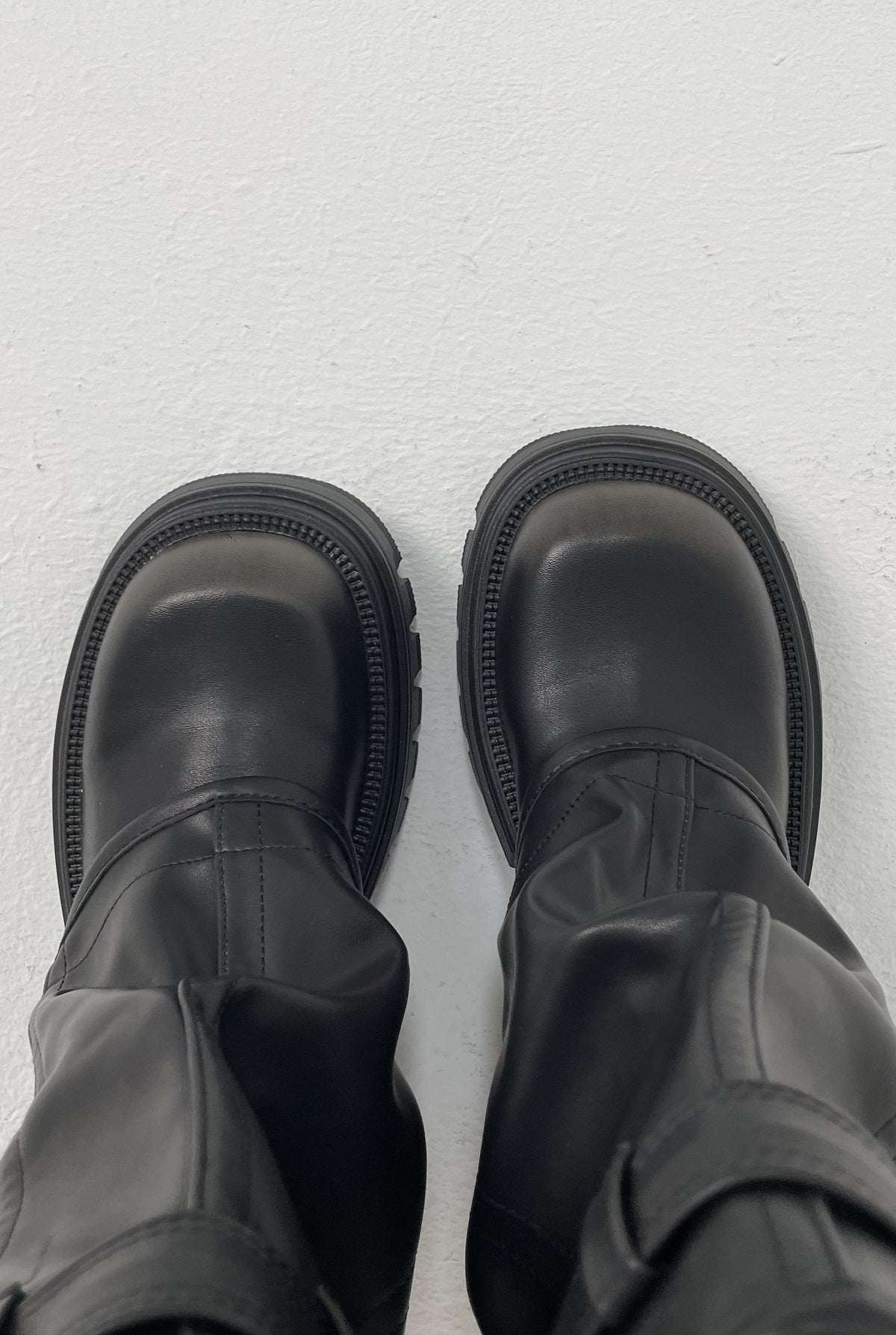 Faux Leather Platform Boots in Black — detail