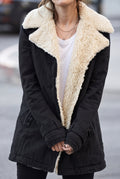 Faux-Shearling Button-Front Coat in Black — studio front