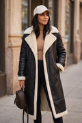 Faux Shearling Trim Overcoat in Black — lifestyle