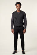Black Fine V-neck Sweater Vest with Ribbed Hem - Vests - Photo 9
