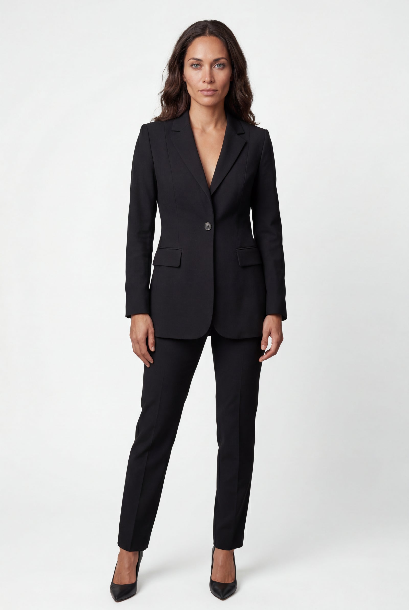 Black Fitted Single-breasted Blazer with Classic Lapel - Blazers - Photo 24