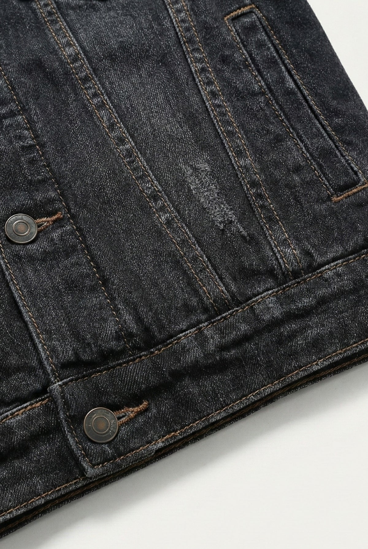 Fleece-Lined Denim Trucker Jacket in Black — detail