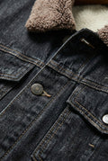Fleece-Lined Denim Trucker Jacket in Black — detail