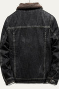 Fleece-Lined Denim Trucker Jacket in Black — back