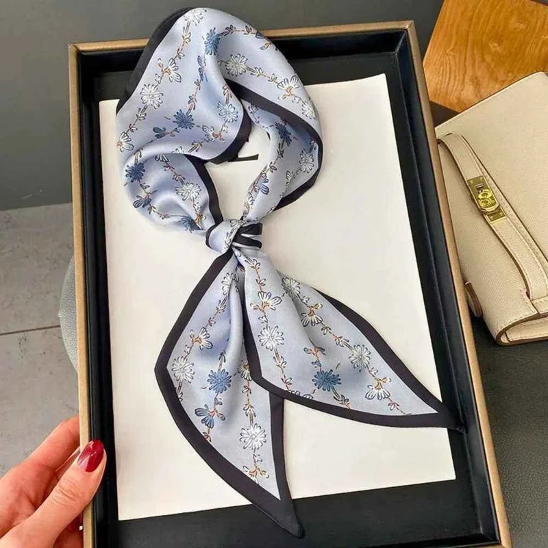 Black Floral Print Square Scarf with Contrast Border - Scarves - Photo 3