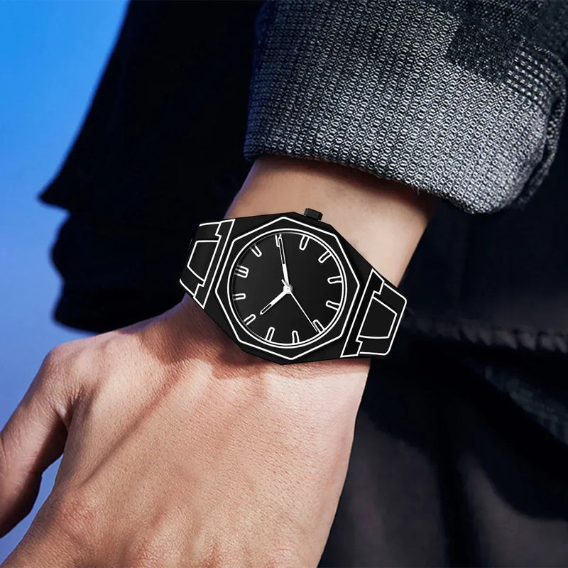 Geometric Dial Silicone Strap Analog Watch - Watches - Photo 3