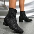 Black Glitter Block Heel Ankle Boots with Side Zip - Photo 9