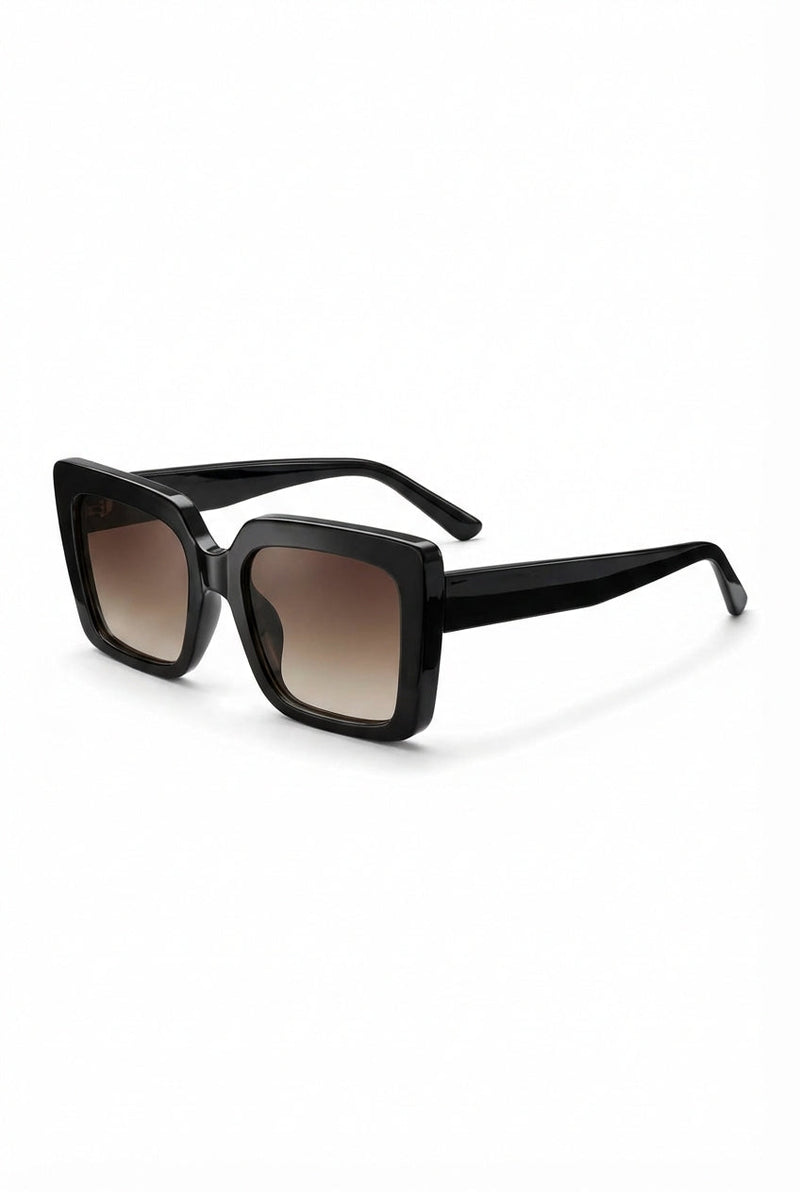 Black Glossy Black Oversized Angular Cat Eye Sunglasses - Oversized sunglasses - Photo 1