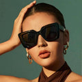 Black Glossy Black Oversized Angular Cat Eye Sunglasses - Oversized sunglasses - Photo 2