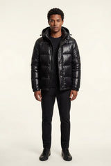 Black Glossy Boxy Puffer Hooded Jacket with Insulated Hood - Hooded jackets - Photo 1