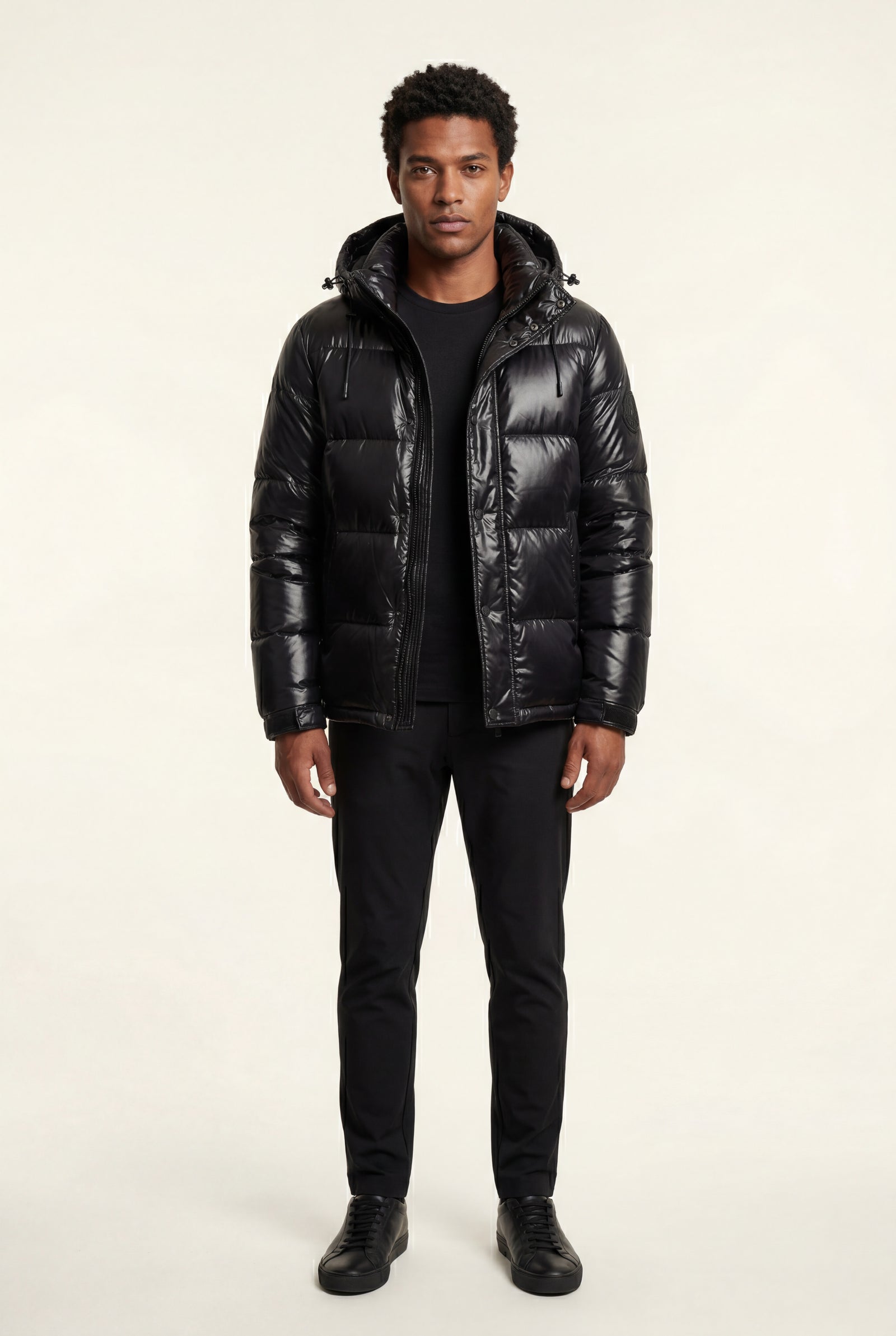 Black Glossy Boxy Puffer Hooded Jacket with Insulated Hood - Hooded jackets - Photo 1