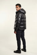 Black Glossy Boxy Puffer Hooded Jacket with Insulated Hood - Hooded jackets - Photo 2