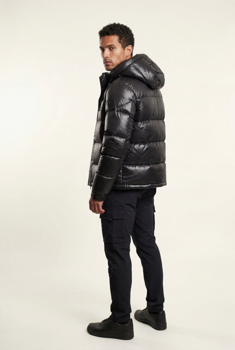 Black Glossy Boxy Puffer Hooded Jacket with Insulated Hood - Hooded jackets - Photo 2