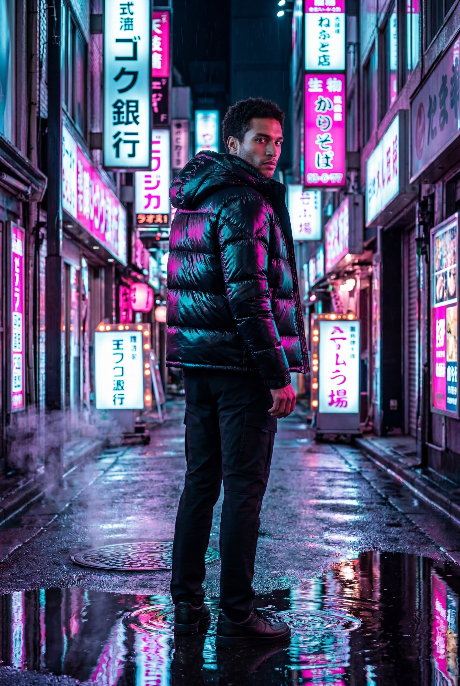 Black Glossy Boxy Puffer Hooded Jacket with Insulated Hood - Hooded jackets - Photo 5