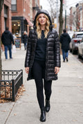 Glossy Hooded Puffer Coat in Black — lifestyle