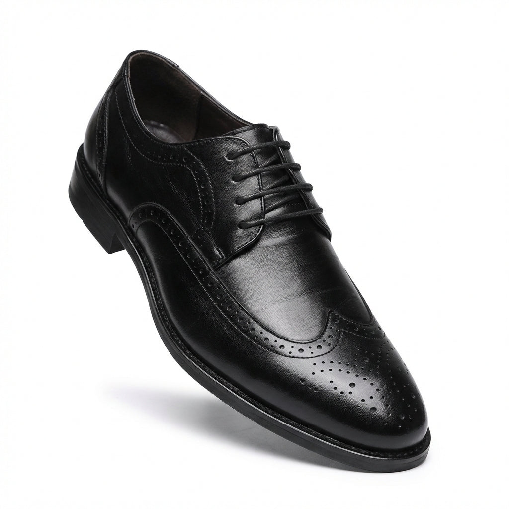 Glossy Wingtip Brogue Oxford Dress Shoes - Photo 8