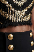 Black Gold Halter Cropped Top and Black Flared Trousers Set - Cropped top and trousers - Photo 3