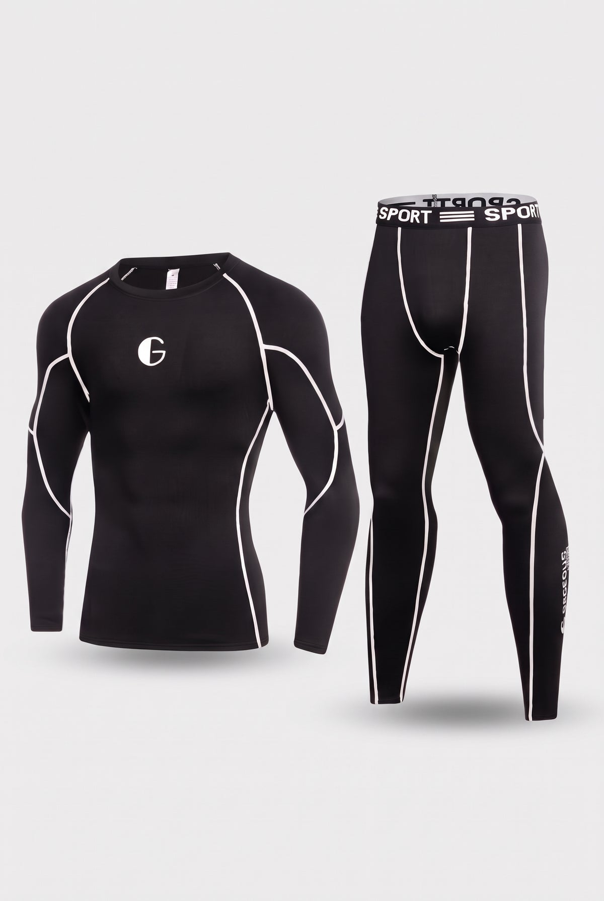 Fleece Lined Base Layer Set in Black Grey — studio front