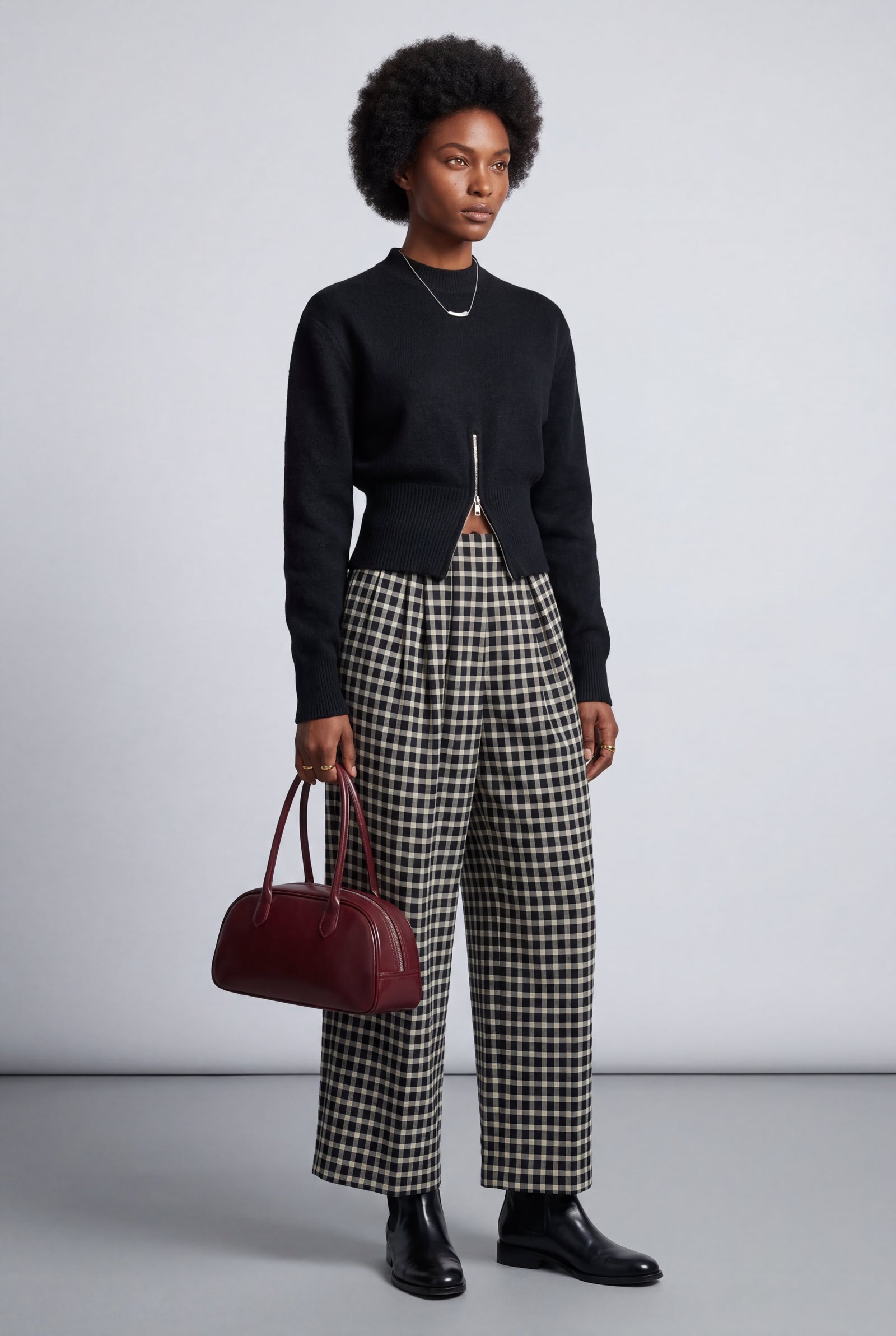 Black Half Zip Mock Neck Cropped Ribbed Sweater - Half zip knit sweater - Photo 5