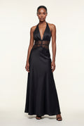 Black Halterneck Maxi Dress with Lace Waist and Open Back - Photo 1