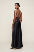 Black Halterneck Maxi Dress with Lace Waist and Open Back - Photo 2