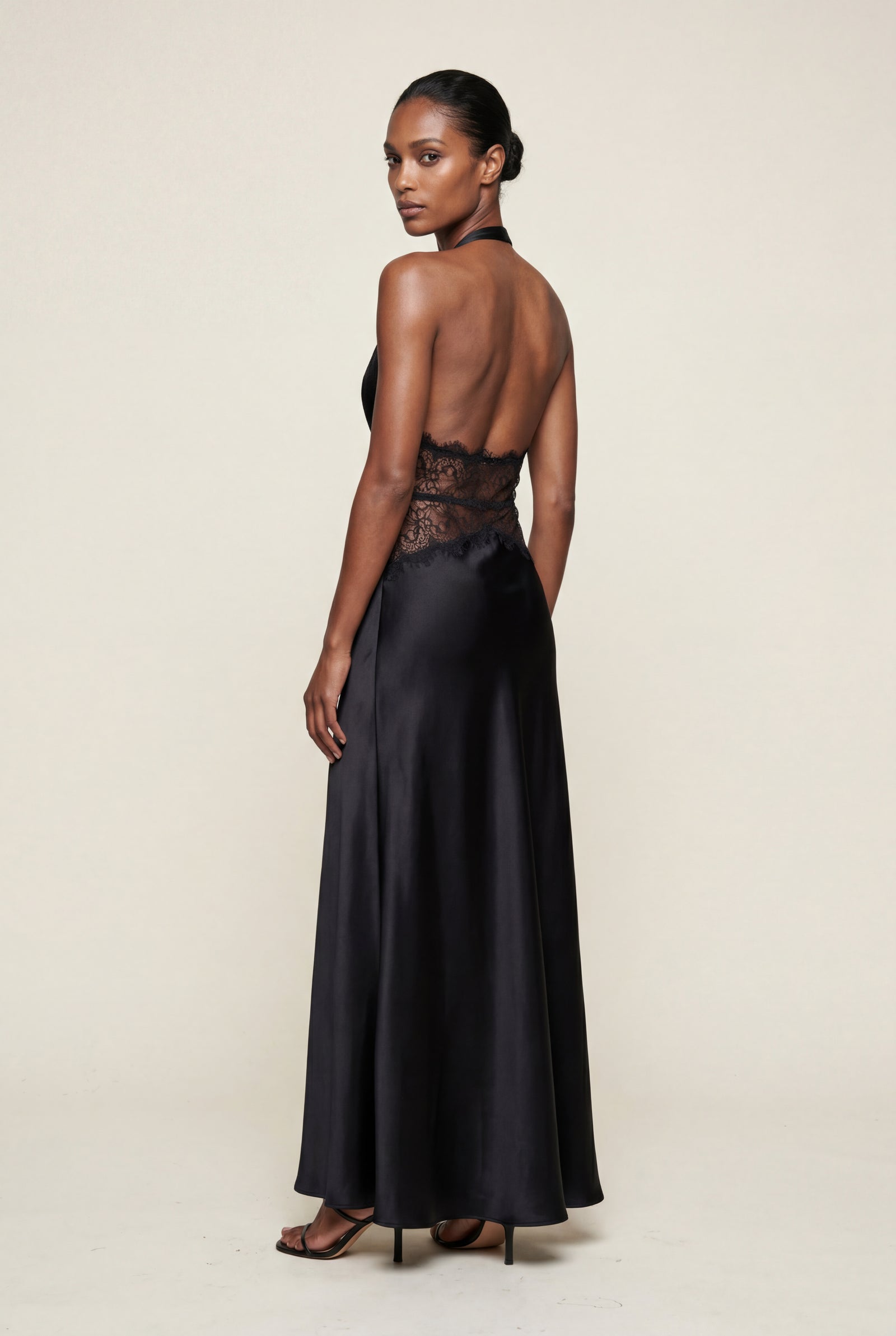 Black Halterneck Maxi Dress with Lace Waist and Open Back - Photo 2