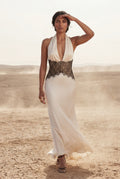 White Halterneck Maxi Dress with Lace Waist and Open Back - Photo 6