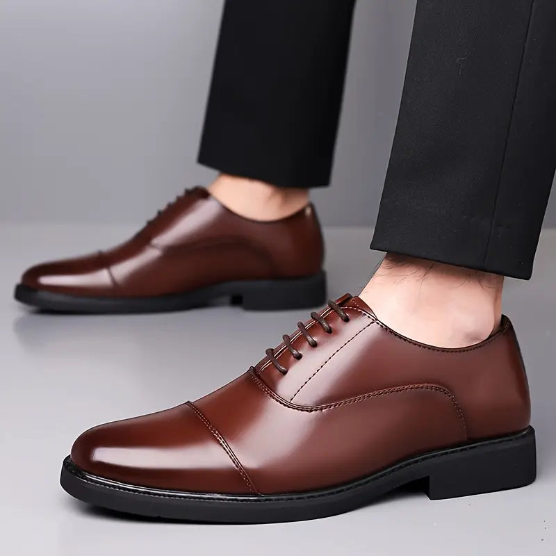 Black High-gloss Cap Toe Oxford Dress Shoes - Oxford shoes - Photo 6