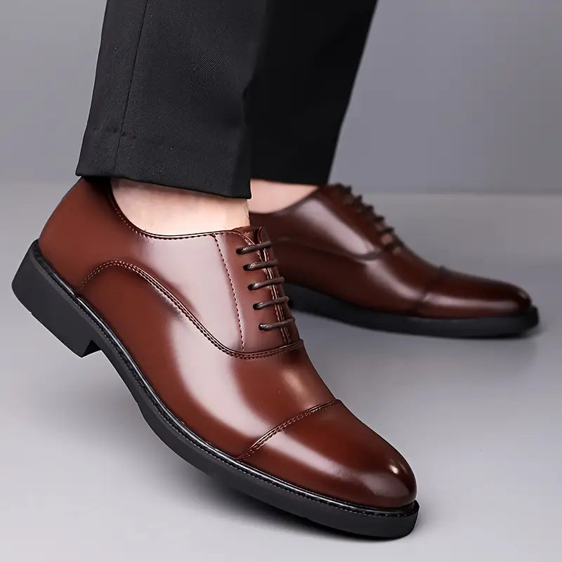Black High-gloss Cap Toe Oxford Dress Shoes - Oxford shoes - Photo 7