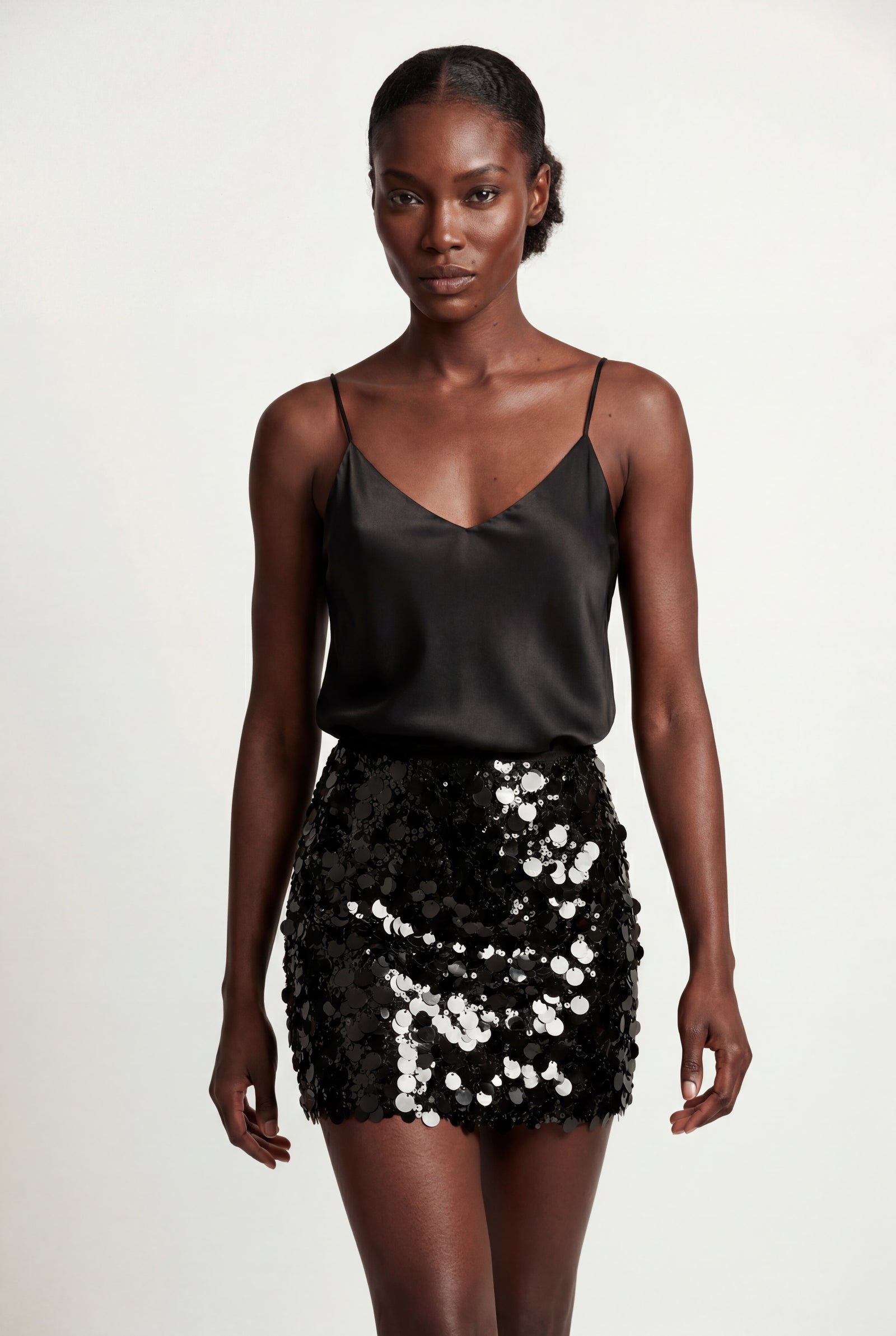 Black High-shine Fitted Mini Skirt - Midi skirt - Photo 5