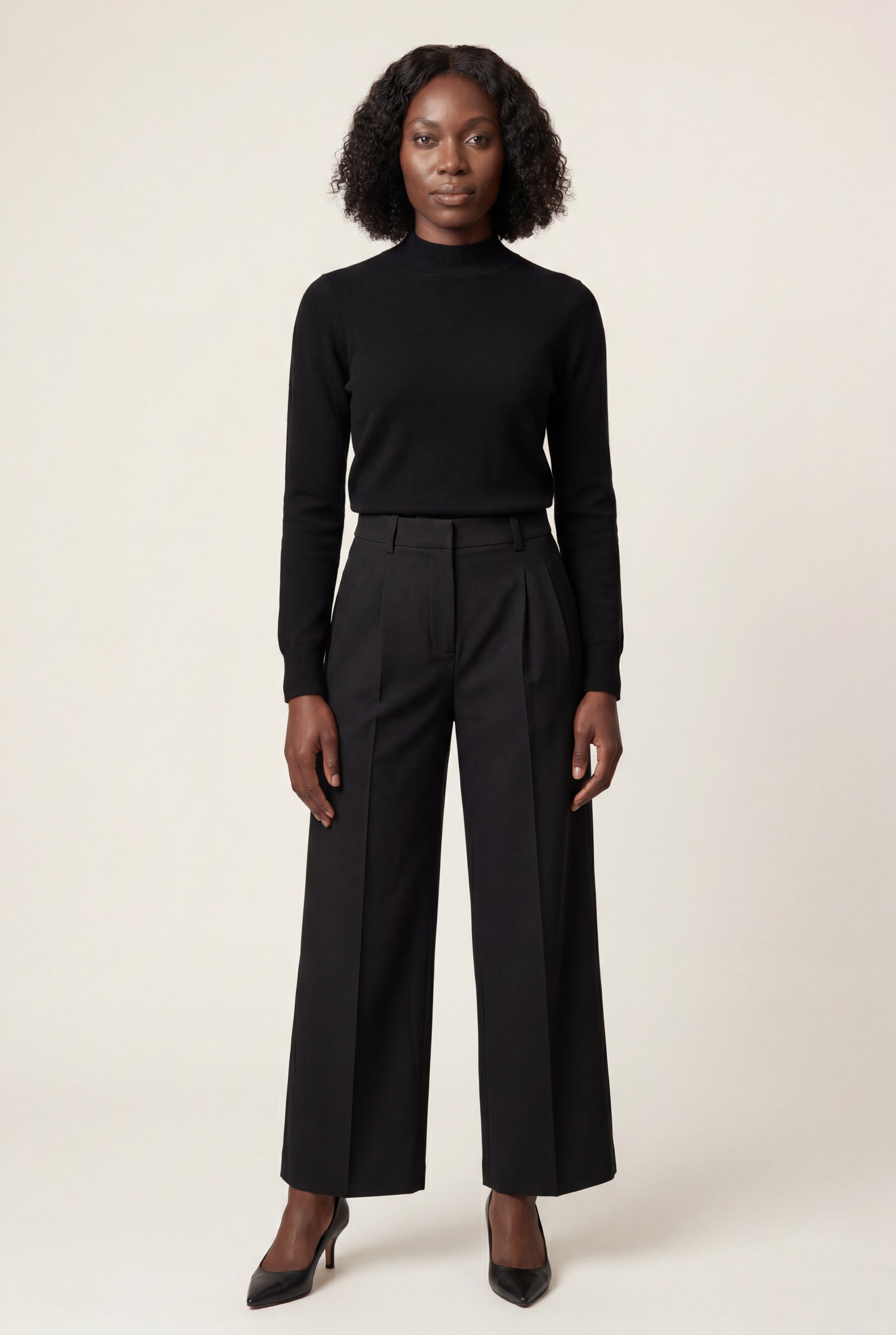 Black High-waisted Pleated Straight-leg Trousers - Straight cut trousers - Photo 2