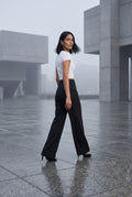 Black High-waisted Tailored Wide-leg Trousers with Creased Front - Wide leg trousers - Photo 7