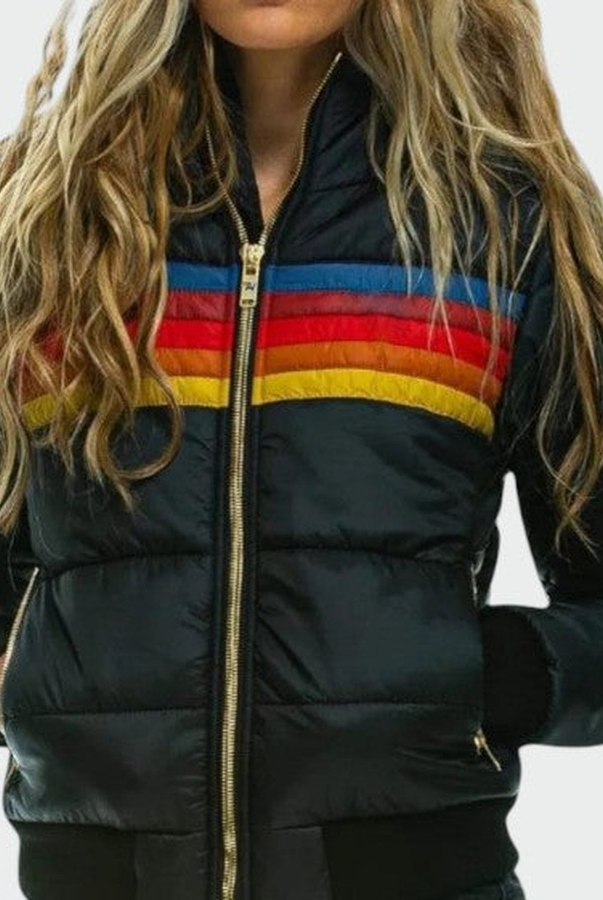 Hooded Color-Block Puffer Jacket in Black — detail
