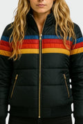 Hooded Color-Block Puffer Jacket in Black — front view