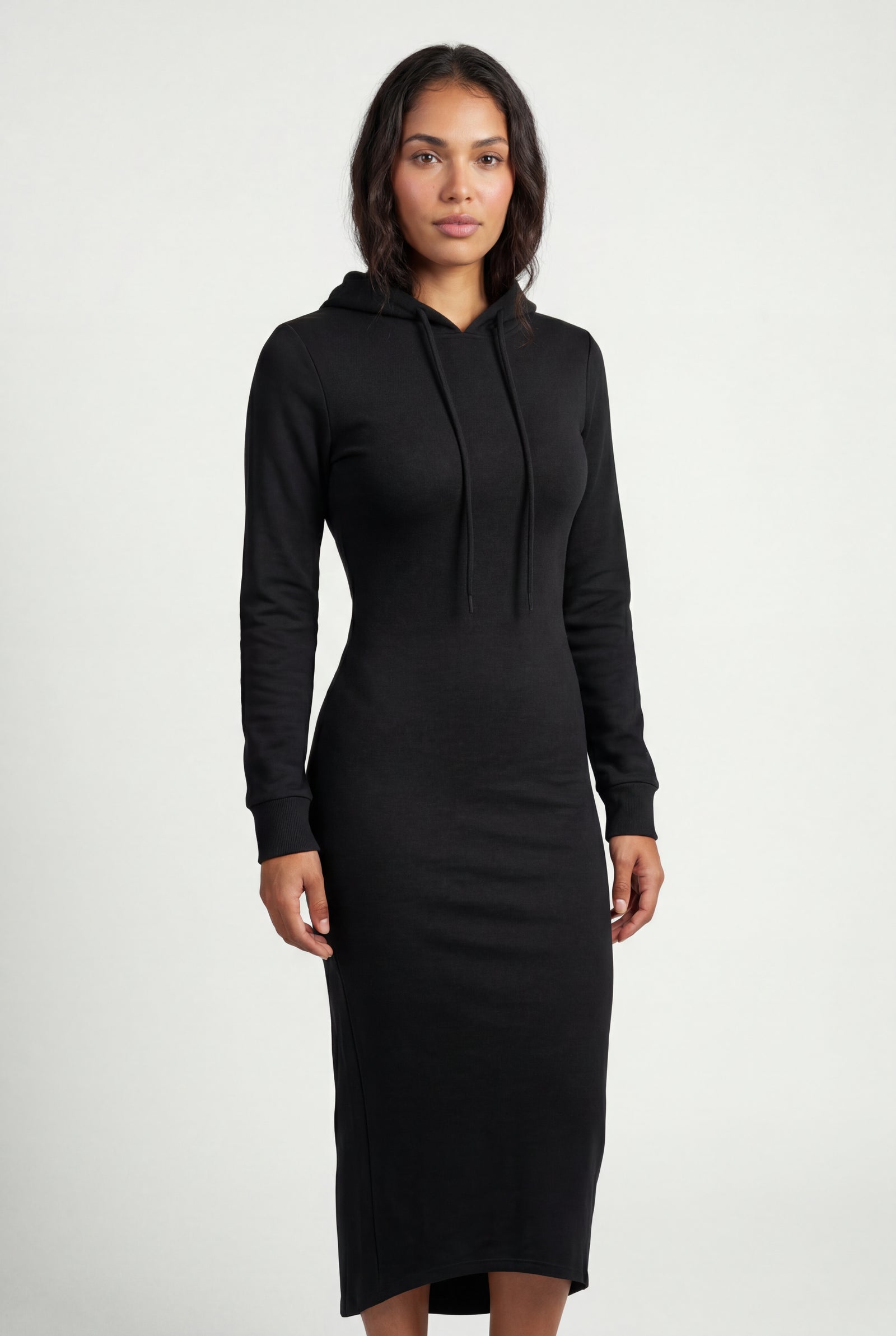 Black Hooded Long Sleeve Bodycon Maxi Dress - Photo 2