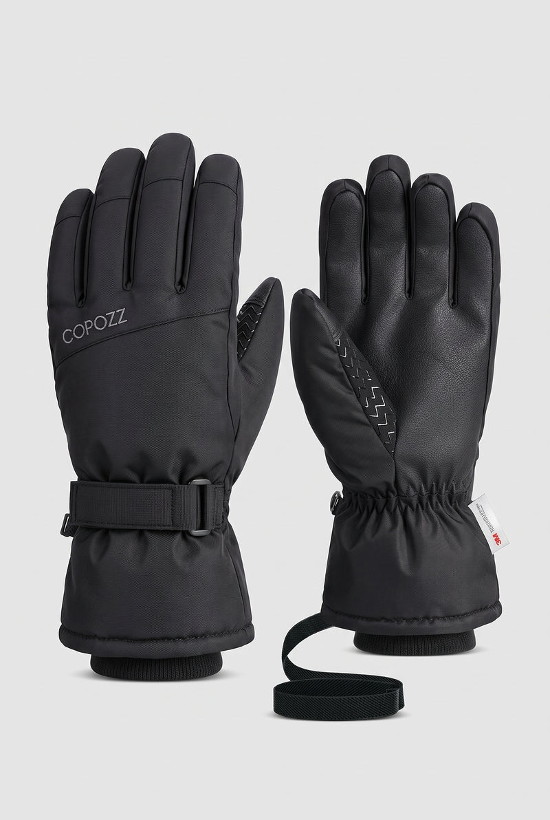 Insulated Gloves with Adjustable Strap in Black — studio front