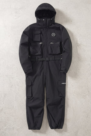 Insulated One-Piece Ski Suit in Black — studio front