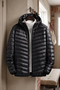 Insulated Quilted Down Jacket in Black — lifestyle