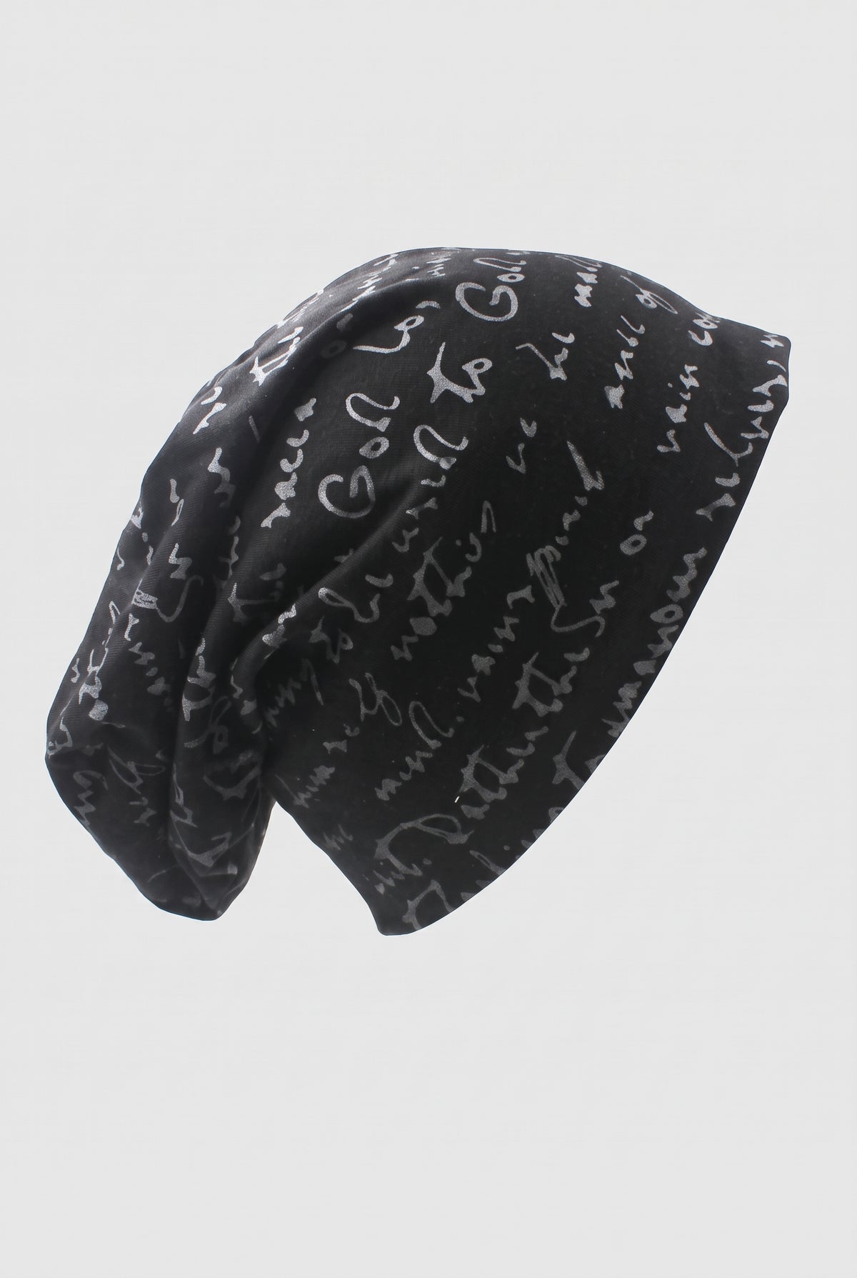 Jersey Knit Slouch Beanie in Black — studio front