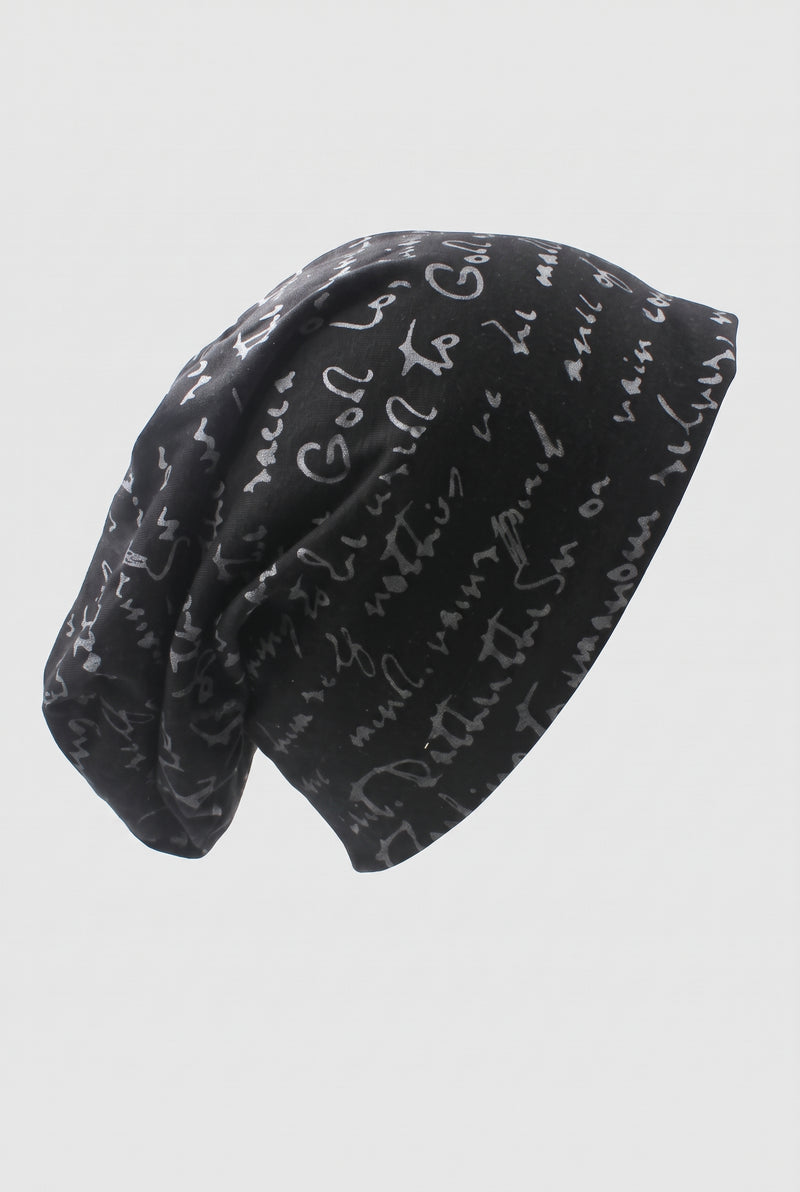 Jersey Knit Slouch Beanie in Black — studio front