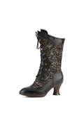 Lace-Up Mid-Calf Boots in Black — detail