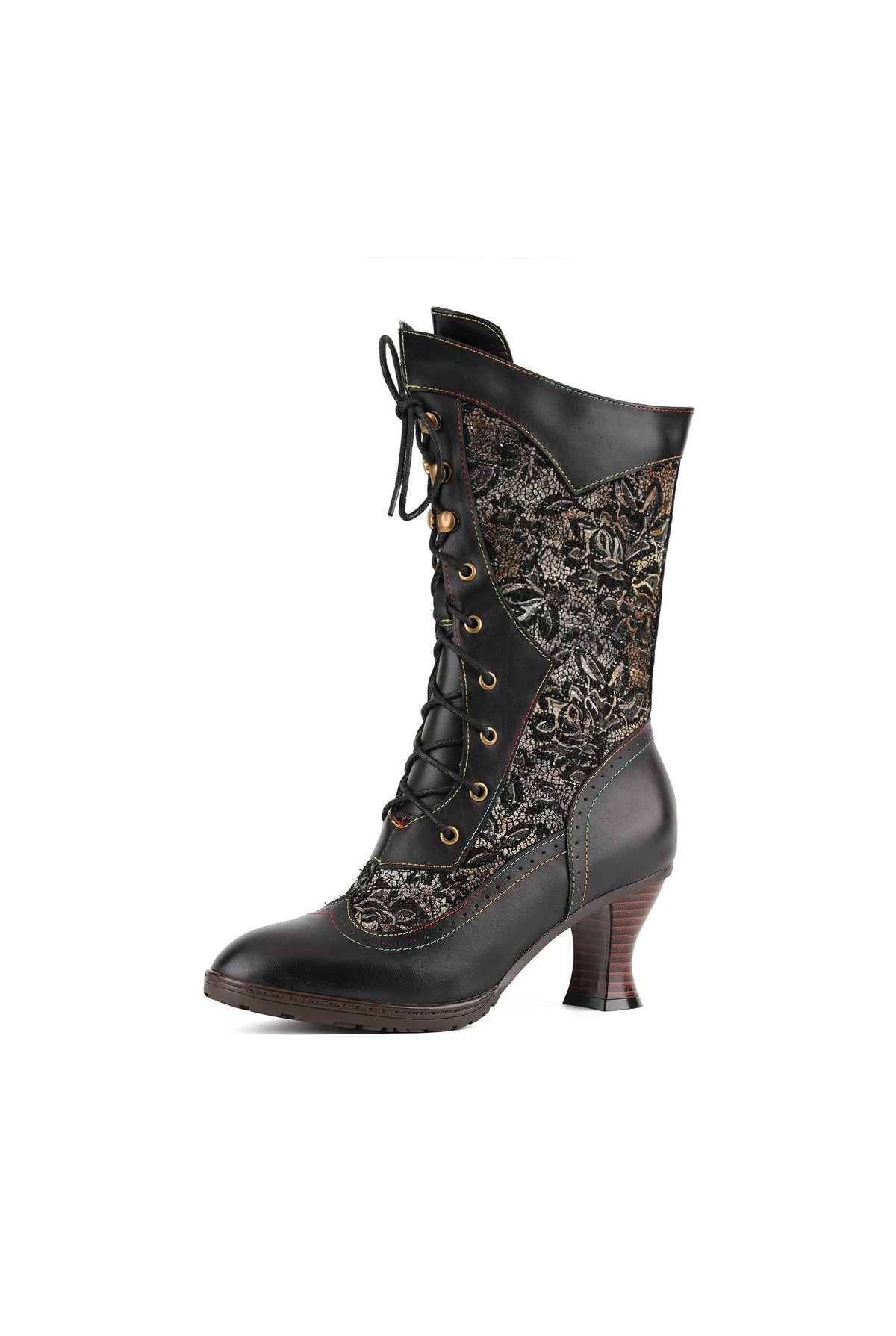 Lace-Up Mid-Calf Boots in Black — detail