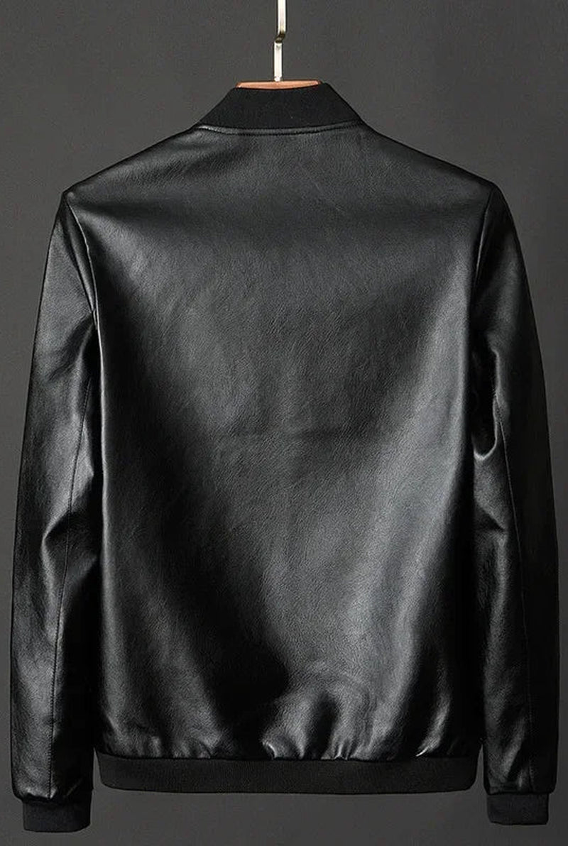 Leather Bomber Jacket in Black — back