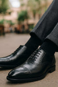 Leather Brogue Dress Shoes in Black — detail
