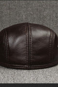 Leather Flat Cap in Black — back
